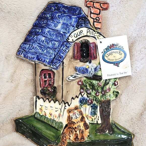 Clayworks by Heather Goldminc Blue Sky Our Place Ceramic Hanging Cat House 10" - Picture 1 of 8